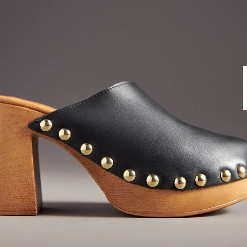 Anthropologie Wood-Bottom Clog Heels
